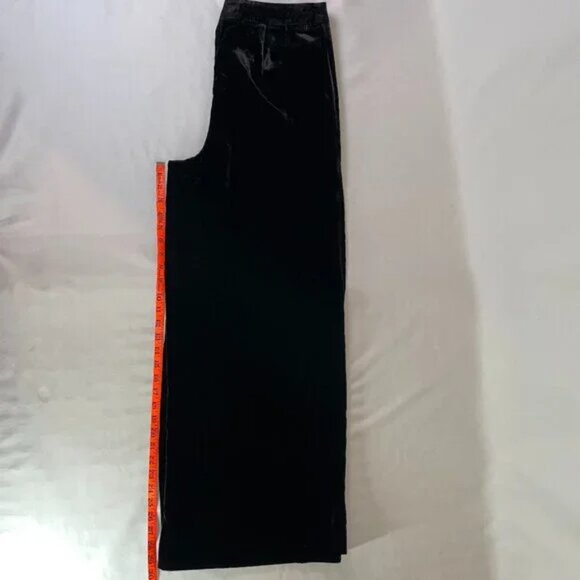Anthropologie Black Velvet Flowy Wide Leg Pants Side Zipper Button Size 6 - Picture 10 of 15